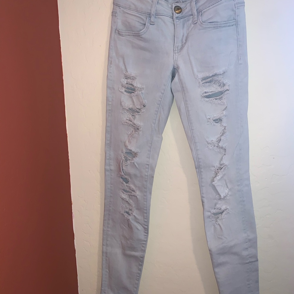 Stretchy low rise light wash jeans